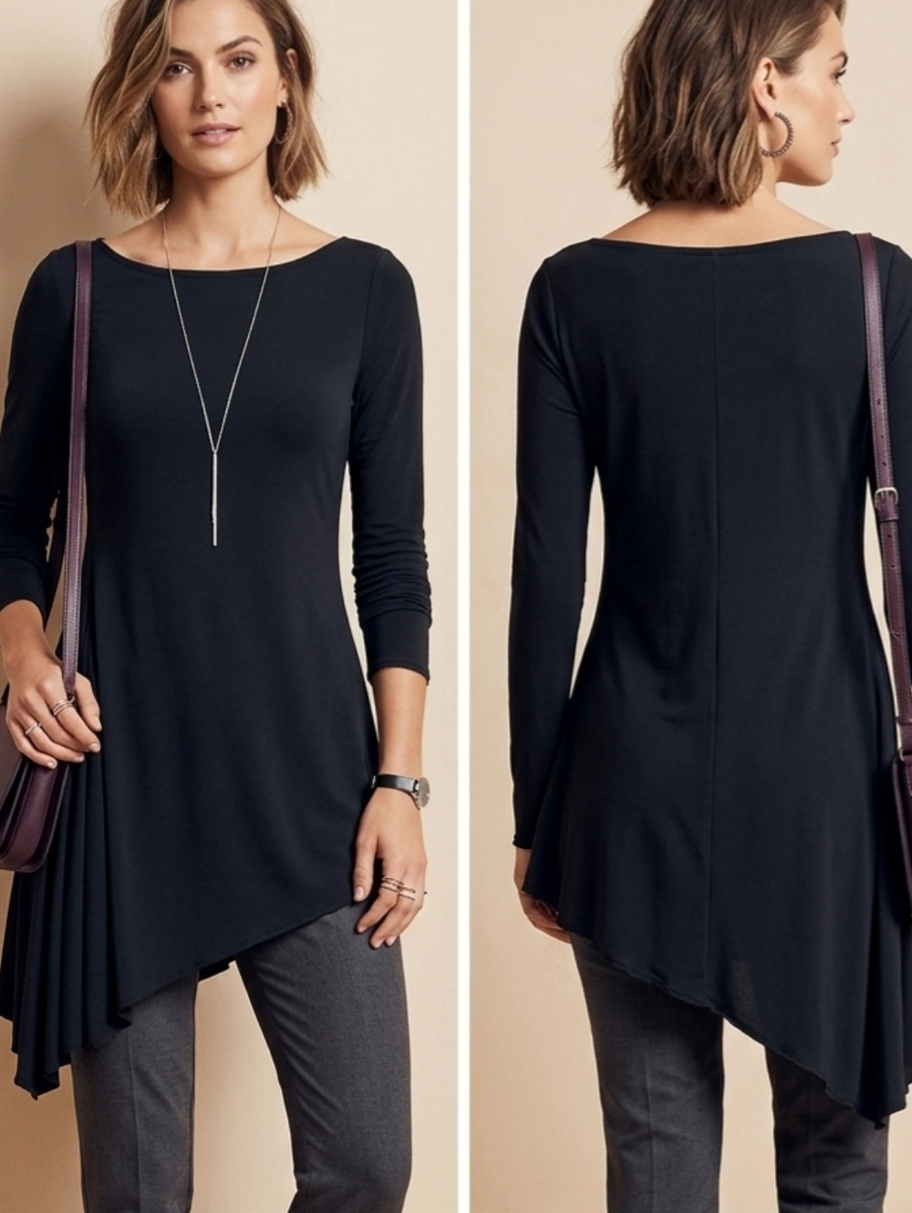 Free People Black Asymmetrical Hem Long Sleeve Top